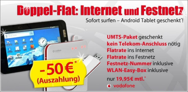 TOP Aktion bei www.DSLundMobilfunk.de: Vodafone UMTS Paket+Hyundai Android Table - Telekommunikation - Bad Soden / Taunus