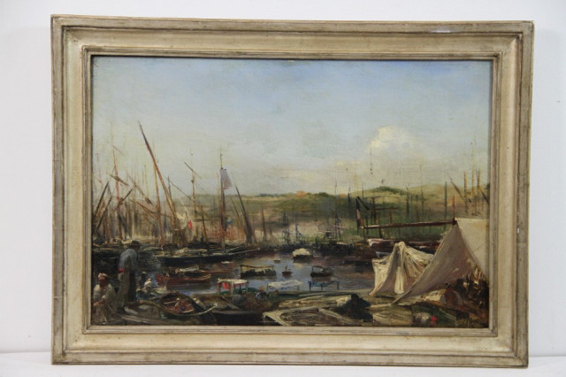 Ölgemälde orientalischer Hafen Schiffe Fischer Meer sig - Sammlungen - Meschede