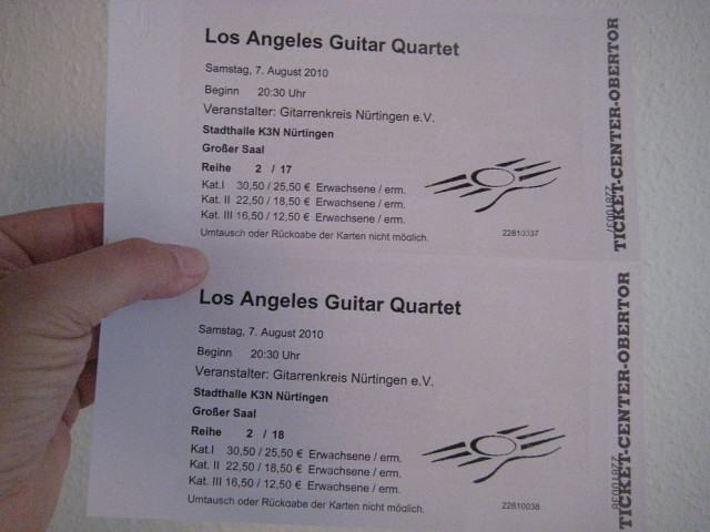 LAGQ 7. Aug. 2010 Gitarrenfestival Nürtingen - Eintrittskarten Tickets - Meckenbeuren