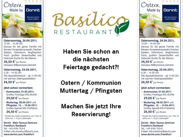 Ostern: Ostersonntag im Dorint Main Taunus Zentrum Frankfurt - Veranstaltungen Termine - Sulzbach am Taunus