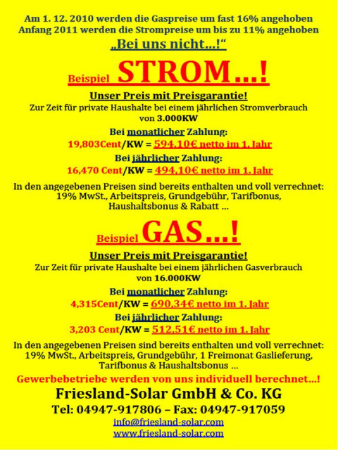 Gas zu 1a günstigen Konditionen - Ferienwohnung Haus - Jever