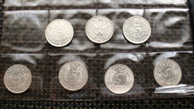 5 DM Gebrauchsmünzen (Silber ,Jahrgang 51-74) - Hobby Spiele - Solingen