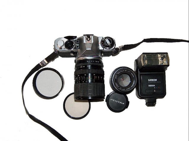 PENTAX ME SUPER,  Sigma 28- 80,  Skylight,  Blitz,  Tasche,  2 Filme - Foto Film Cam Optik - Bochum