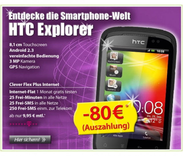 HTC Explorer Smartphone_mtl. 9,95,-€ & 80 € in bar - Telekommunikation - Bad Soden / Taunus
