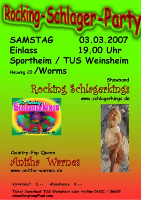 Rocking Schlagerparty mit Anitha Warnes - Veranstaltungen Termine - Worms
