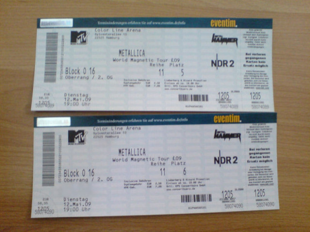 METALLICA Hamburg Konzert Tickets 2 Stück!! metallica Hamburg - Eintrittskarten Tickets - hamburg