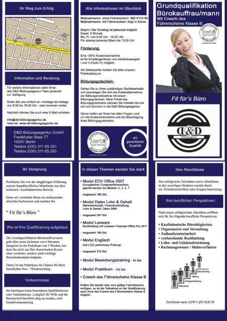 Grundqualifikation Bürokauffrau/-mann inkl. Führerschein Klasse B - Stellenmarkt - Berlin - Friedrichshain