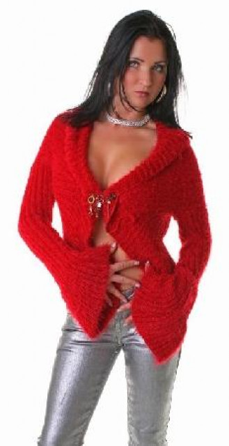 Strickjacke mit Brosche red - Kleidung Schmuck Accessoires - Hamm
